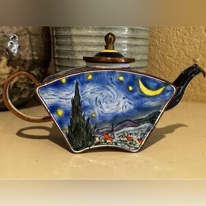 Vintage Kelvin Chen Enamel Van Gogh Starry Nights Mini Tea Pot